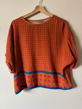 Conditions Apply Anthropology Orange Colorful Geometric Short Sleeve Blouse XS